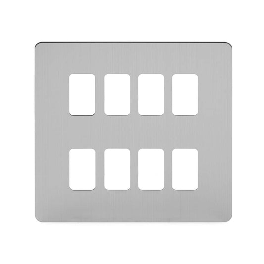 The Lombard Collection Brushed Chrome Flat Plate 8 Gang RM Rectangular Module Grid Switch Plate