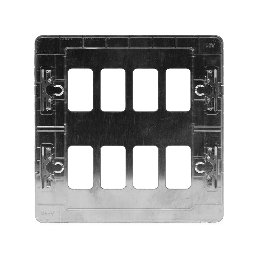 The Lombard Collection Brushed Chrome Flat Plate 8 Gang RM Rectangular Module Grid Switch Plate