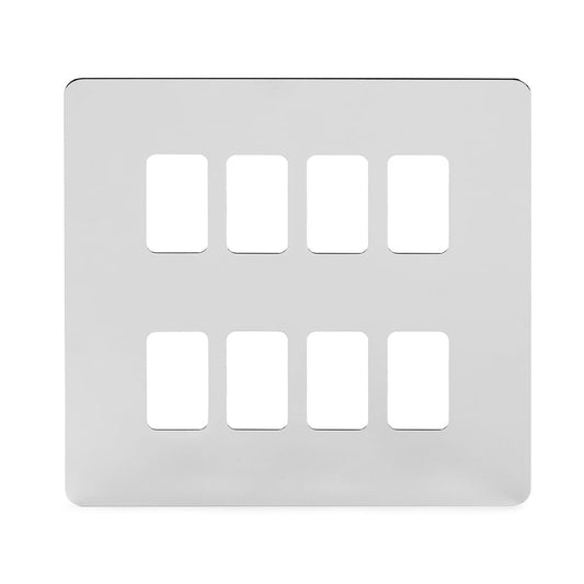 The Finsbury Collection Polished Chrome Flat Plate 8 Gang RM Rectangular Module Grid Switch Plate