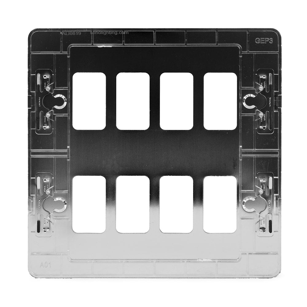 The Finsbury Collection Polished Chrome Flat Plate 8 Gang RM Rectangular Module Grid Switch Plate