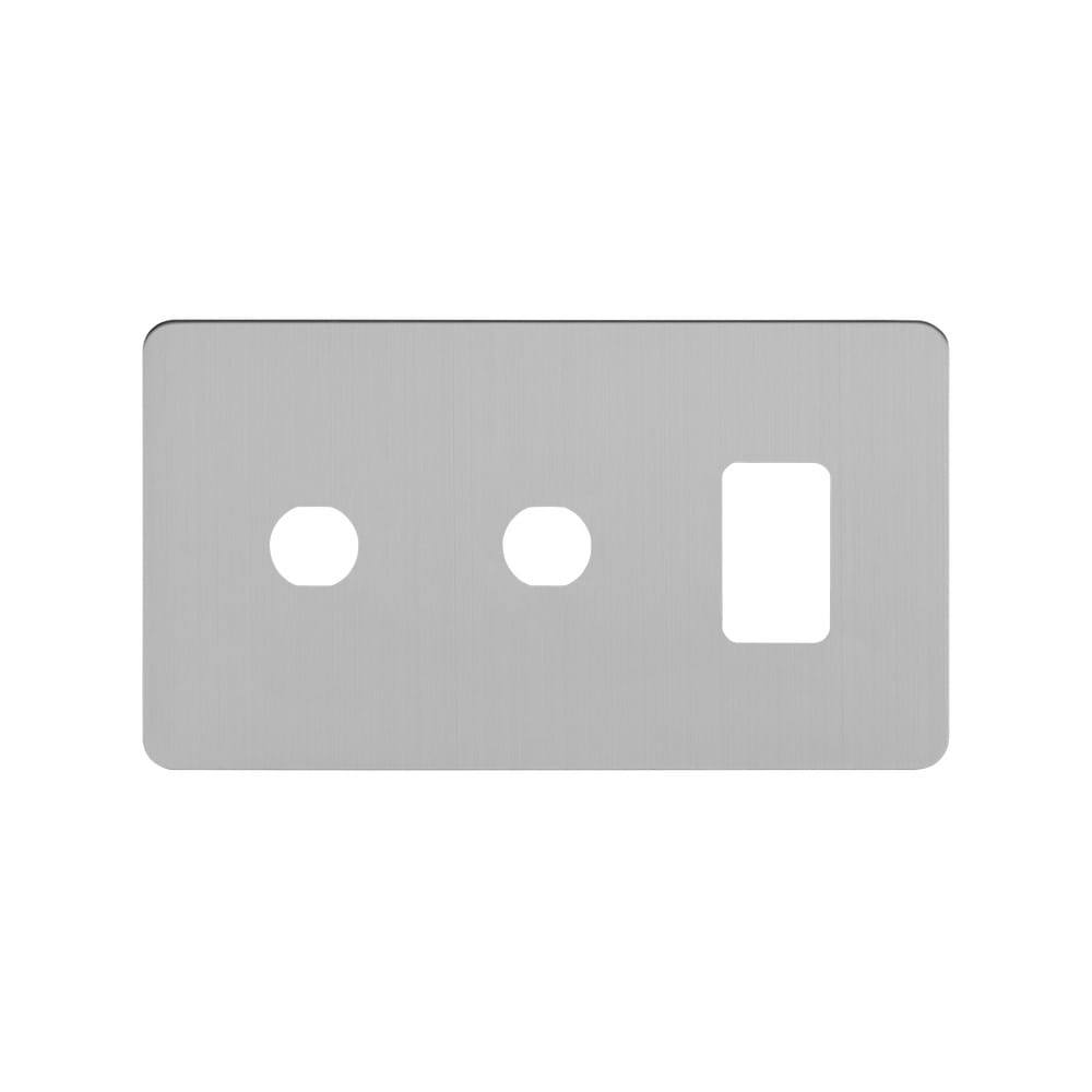 The Lombard Collection Brushed Chrome Flat Plate 3 Gang 1RM+2CM Dual Module Grid Switch Plate