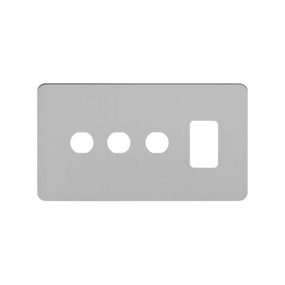 The Lombard Collection Brushed Chrome Flat Plate 4 Gang 1RM+3CM Dual Module Grid Switch Plate