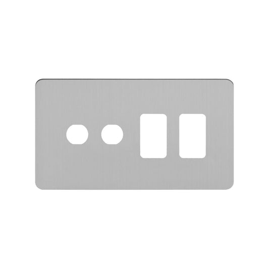 The Lombard Collection Brushed Chrome Flat Plate 4 Gang 2RM+2CM Dual Module Grid Switch Plate