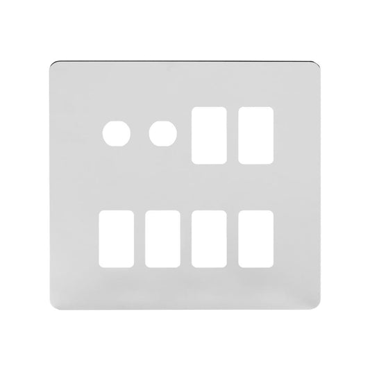 The Finsbury Collection Polished Chrome Flat Plate 8 Gang 4RM+4CM Dual Module Grid Switch Plate