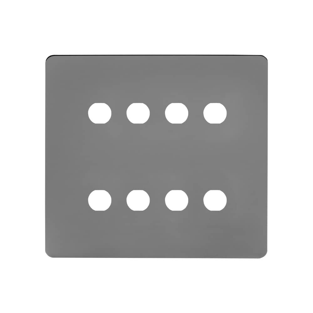 The Connaught Collection Black Nickel Flat Plate 8 Gang CM Circular Module Grid Switch Plate