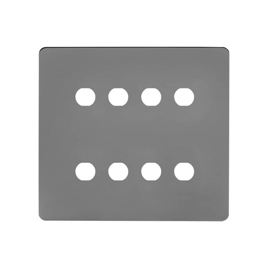 The Connaught Collection Black Nickel Flat Plate 8 Gang CM Circular Module Grid Switch Plate