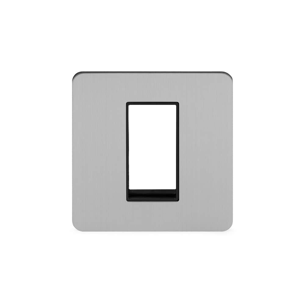 The Lombard Collection Brushed Chrome Black Insert Flat Plate 1 x25mm EM-Euro Module Faceplate