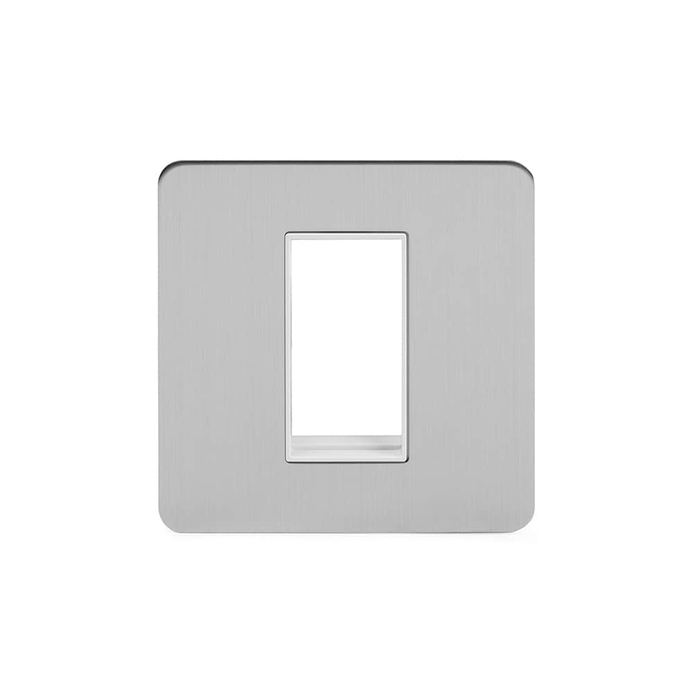 The Lombard Collection Brushed Chrome White Insert Flat Plate 1 x25mm EM-Euro Module Faceplate