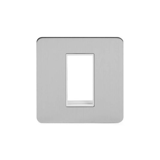 The Lombard Collection Brushed Chrome White Insert Flat Plate 1 x25mm EM-Euro Module Faceplate
