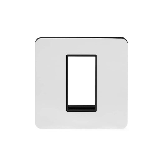 The Finsbury Collection Polished Chrome Black Insert Flat Plate 1 x25mm EM-Euro Module Faceplate