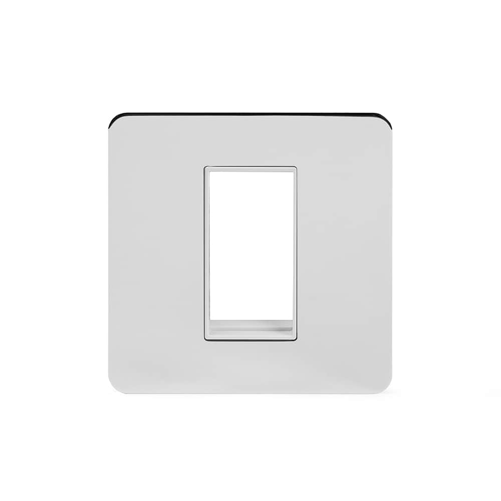 The Finsbury Collection Polished Chrome White Insert Flat Plate 1 x25mm EM-Euro Module Faceplate