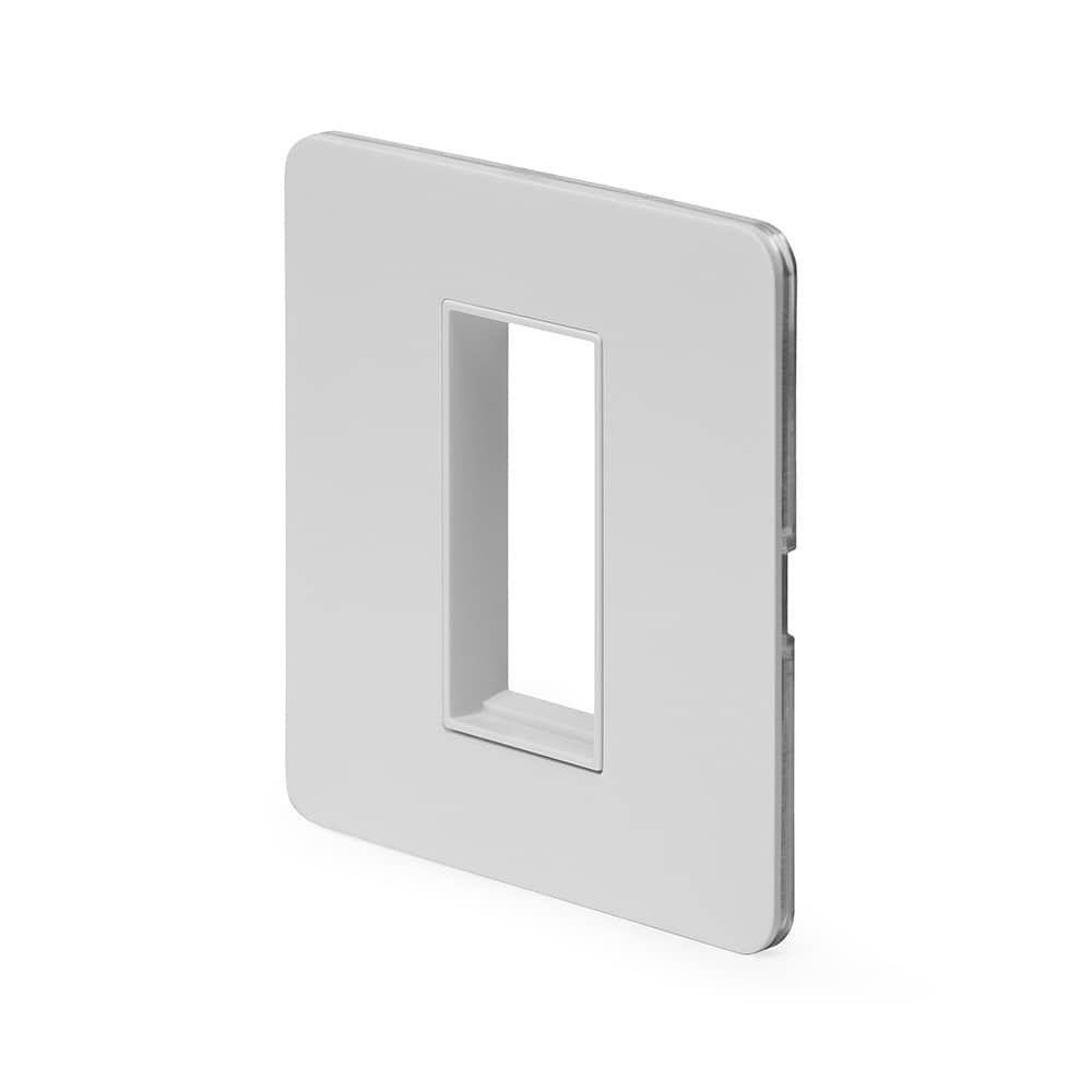 The Eldon Collection White Metal Flat Plate 1 x25mm EM-Euro Module Faceplate