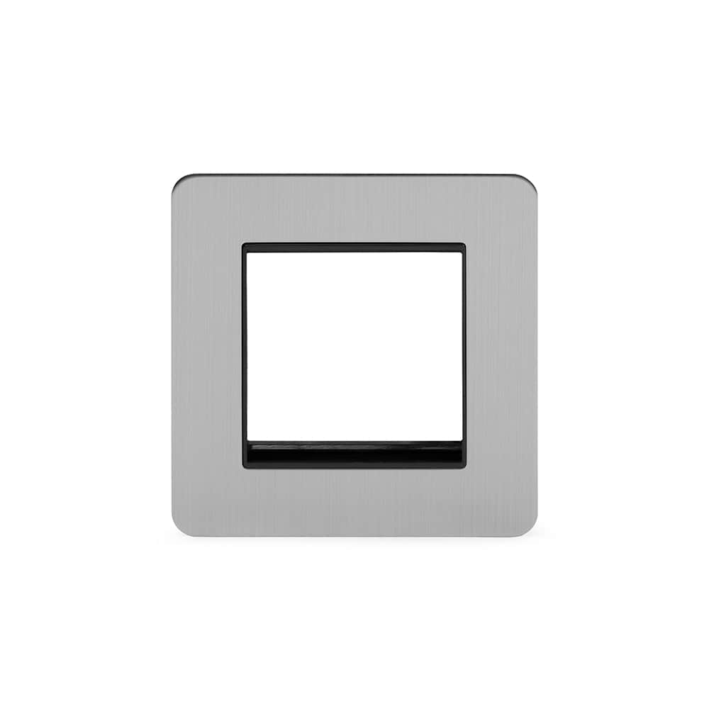 The Lombard Collection Brushed Chrome Black Insert Flat Plate 2 x25mm EM-Euro Module Faceplate