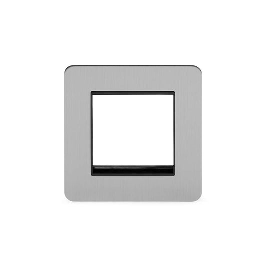 The Lombard Collection Brushed Chrome Black Insert Flat Plate 2 x25mm EM-Euro Module Faceplate