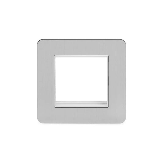 The Lombard Collection Brushed Chrome White Insert Flat Plate 2 x25mm EM-Euro Module Faceplate
