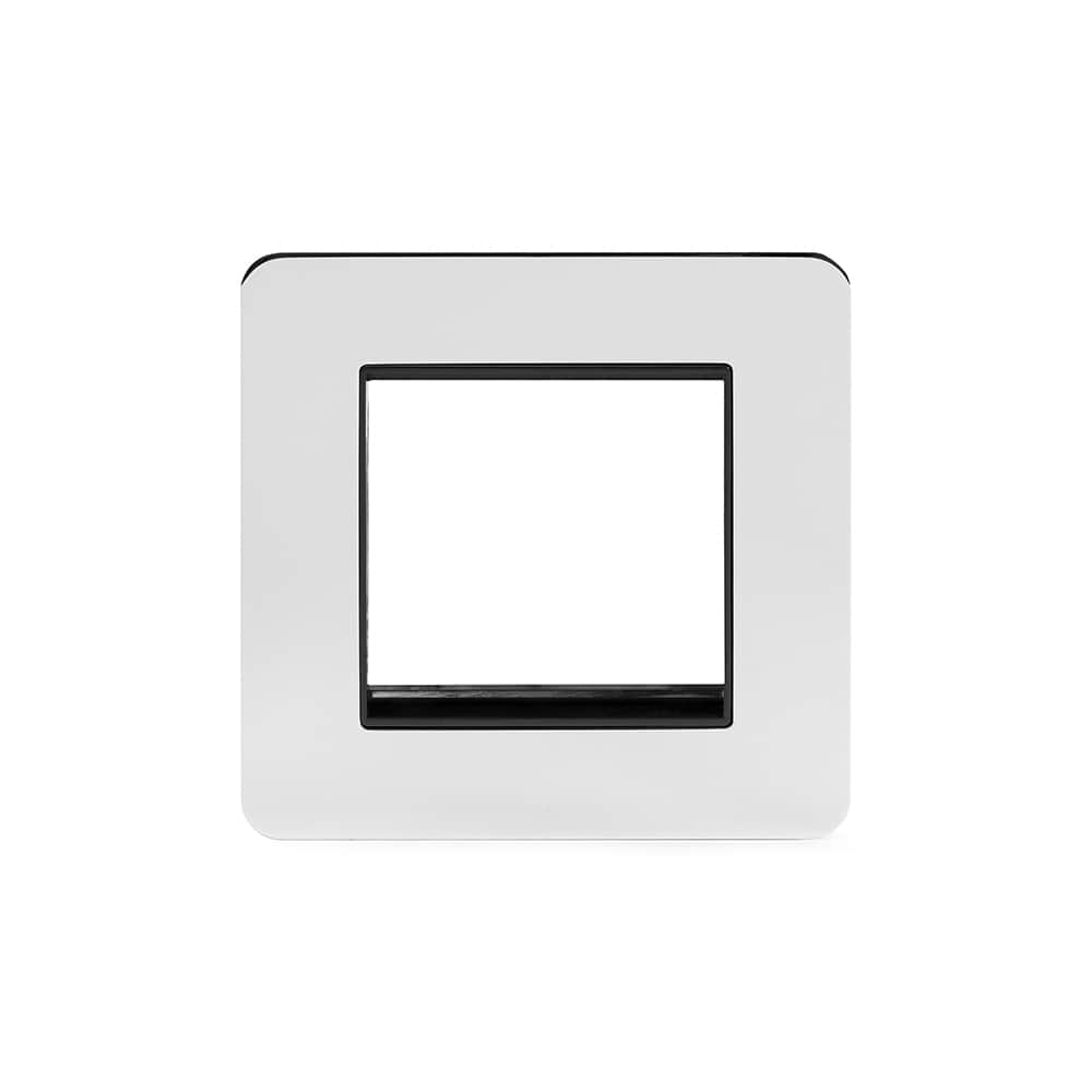 The Finsbury Collection Polished Chrome Black Insert Flat Plate 2 x25mm EM-Euro Module Faceplate