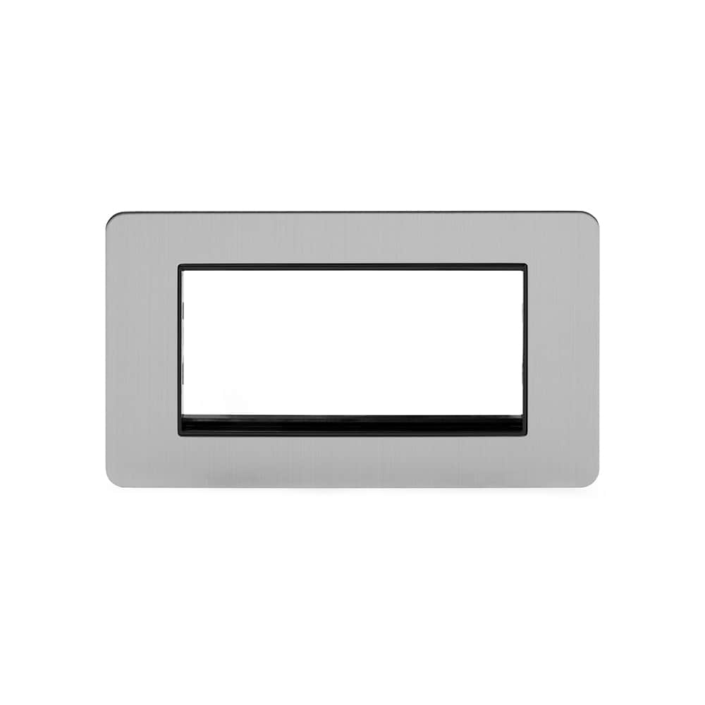The Lombard Collection Brushed Chrome Black Insert Flat Plate 4 x25mm EM-Euro Module Faceplate