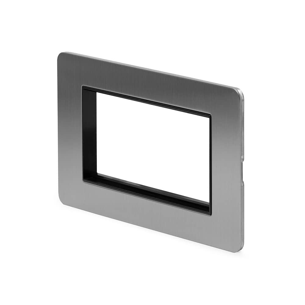The Lombard Collection Brushed Chrome Black Insert Flat Plate 4 x25mm EM-Euro Module Faceplate