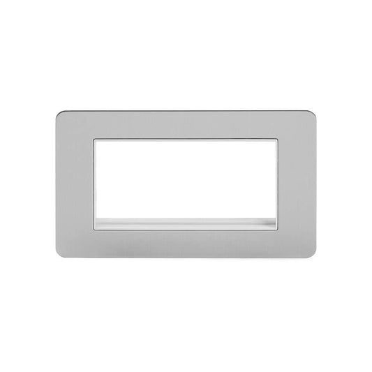 The Lombard Collection Brushed Chrome White Insert Flat Plate 4 x25mm EM-Euro Module Faceplate