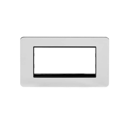 The Finsbury Collection Polished Chrome Black Insert Flat Plate 4 x25mm EM-Euro Module Faceplate