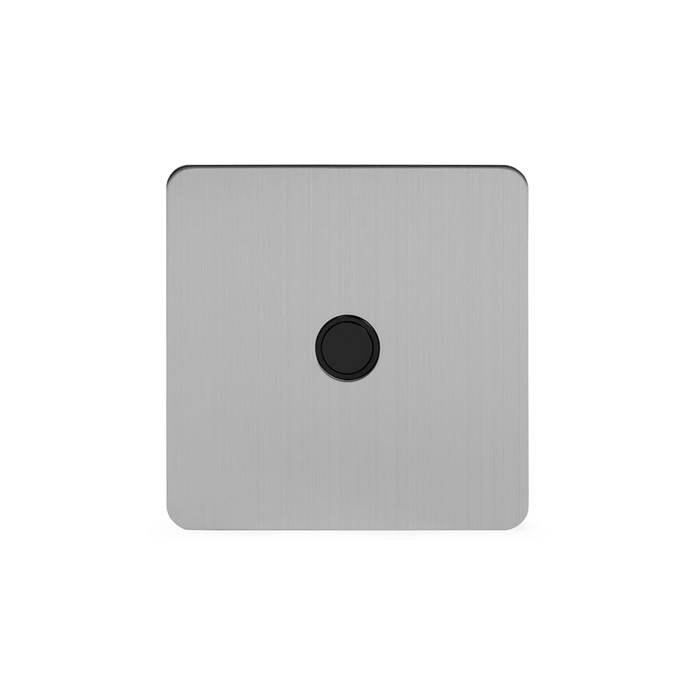 The Lombard Collection Brushed Chrome Flat Plate 20A Flex Outlet Blk Ins Screwless