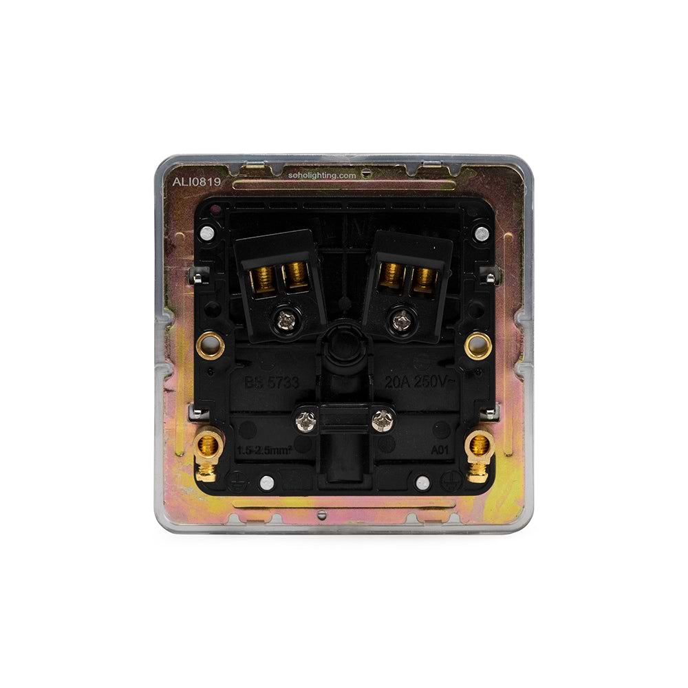 The Finsbury Collection Polished Chrome Flat Plate 20A Flex Outlet Blk Ins Screwless