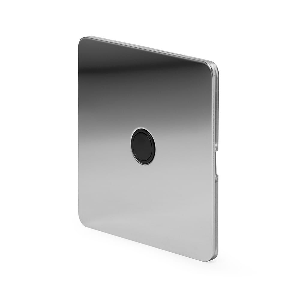The Finsbury Collection Polished Chrome Flat Plate 20A Flex Outlet Blk Ins Screwless