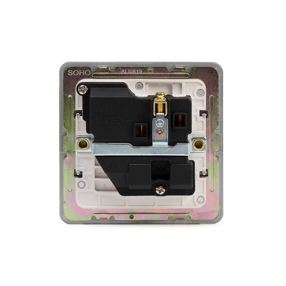 The Eldon Collection White Metal Flat Plate 13A 1 Gang Switched Socket, Double Pole Wht Ins Screwless
