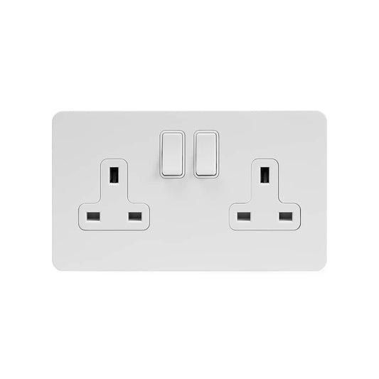 The Eldon Collection White Metal Flat Plate 2 Gang Socket Double Pole 13A