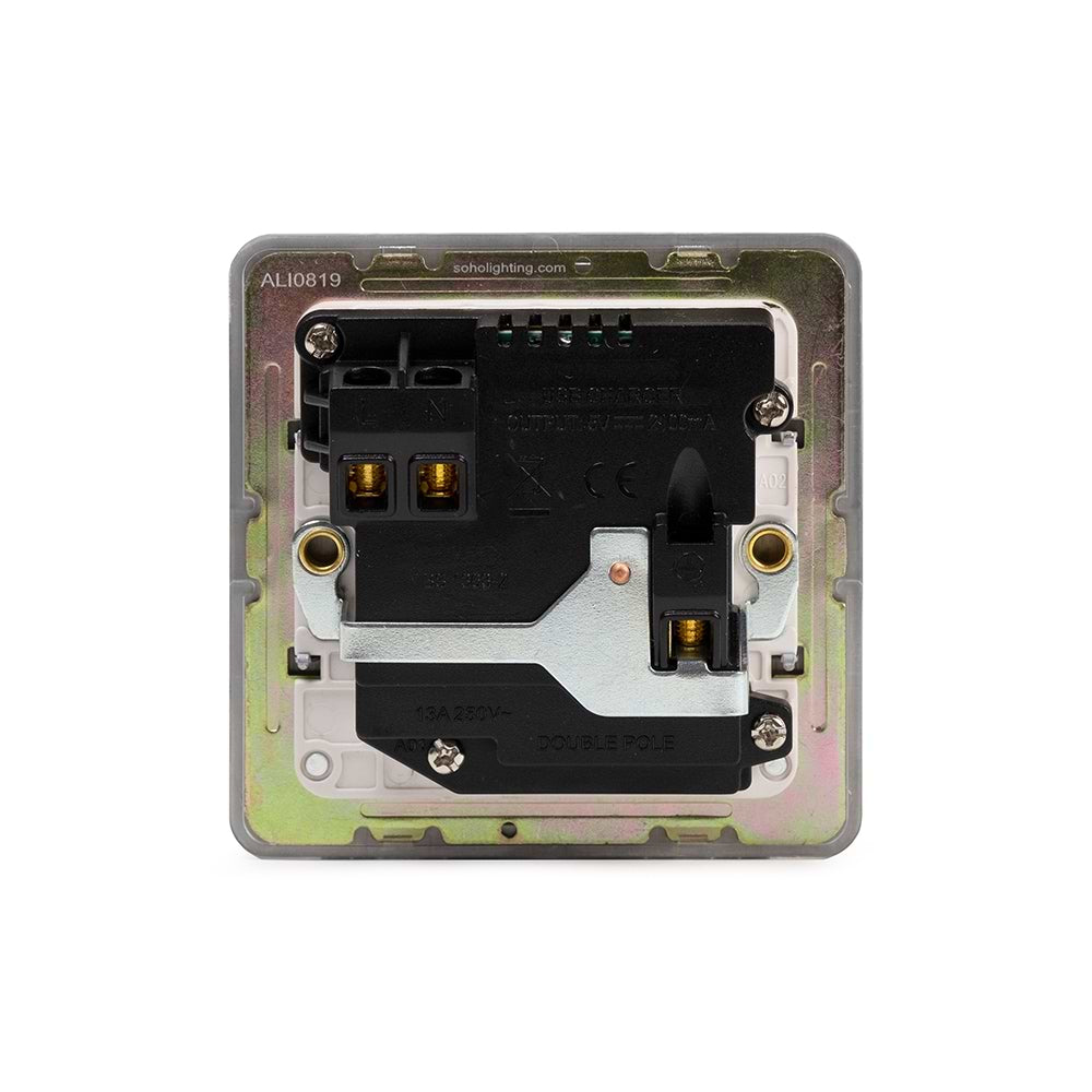 The Eldon Collection White Metal Flat Plate 1 Gang 13A DP Socket with USB-A 2.1A