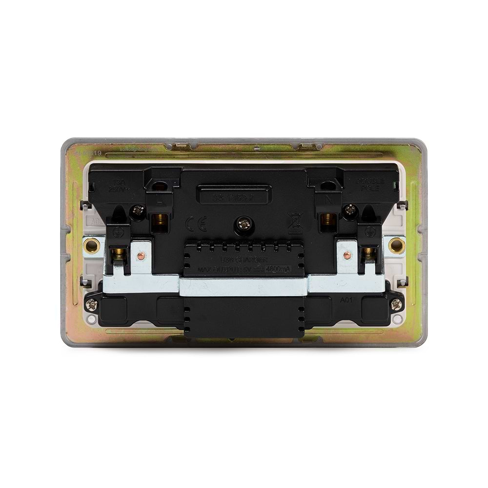 The Eldon Collection White Metal Flat Plate  2 Gang 13A DP Socket with 2 x USB-A 4.8A