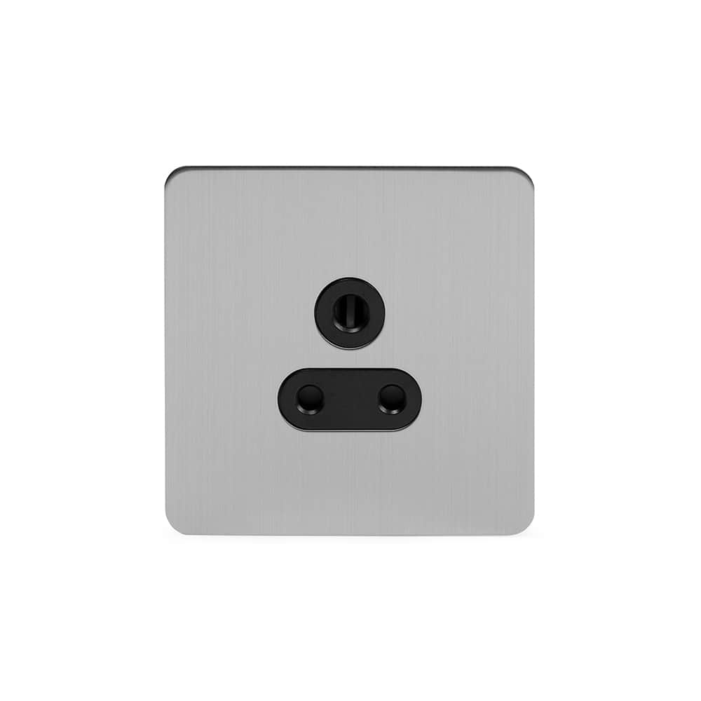 The Lombard Collection Brushed Chrome Flat Plate 5 Amp Unswitched Socket Blk Ins Screwless