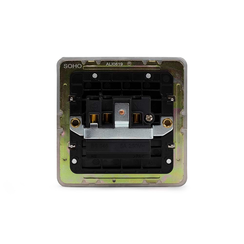 The Lombard Collection Brushed Chrome Flat Plate 5 Amp Unswitched Socket Blk Ins Screwless