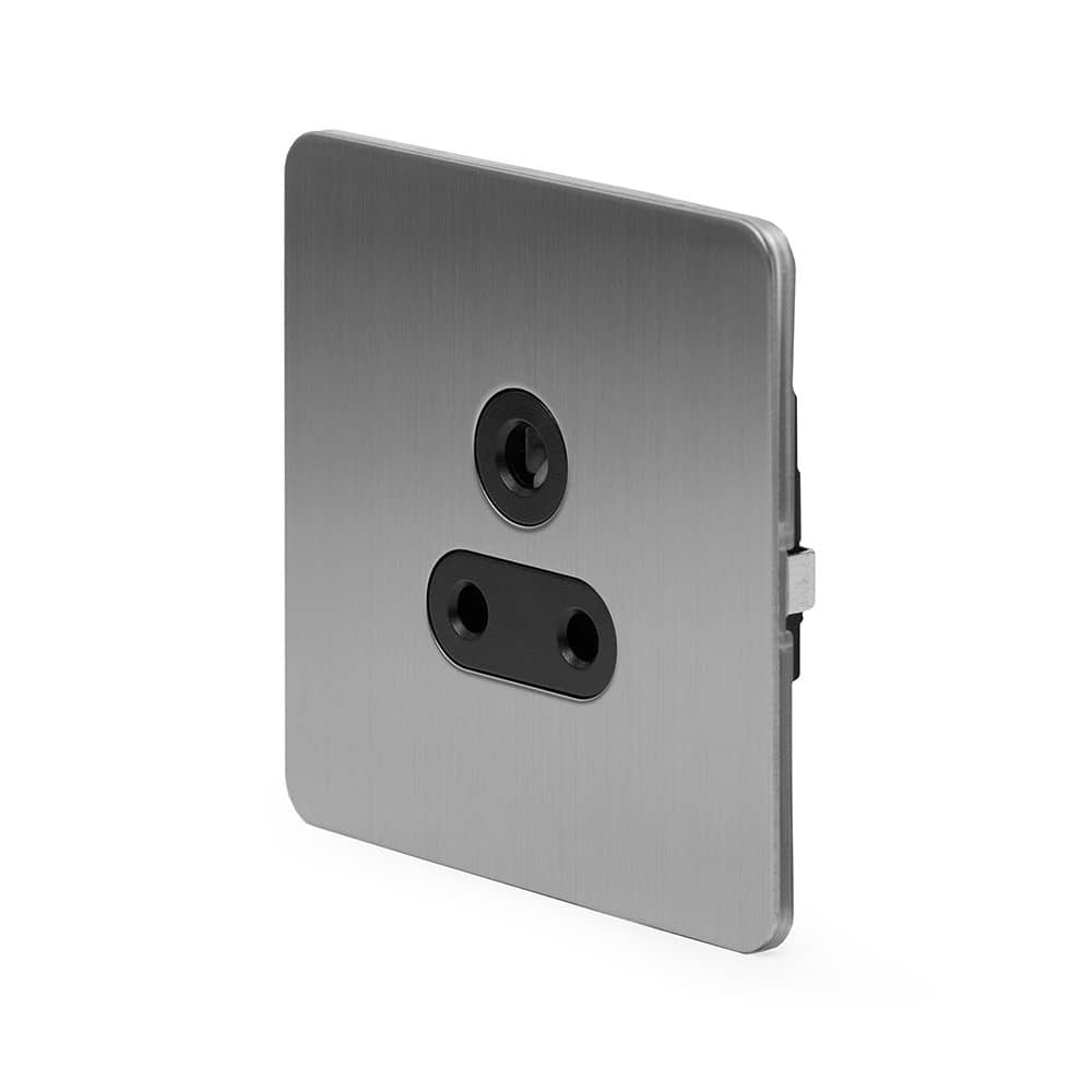 The Lombard Collection Brushed Chrome Flat Plate 5 Amp Unswitched Socket Blk Ins Screwless