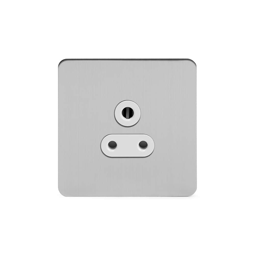 The Lombard Collection Brushed Chrome Flat Plate 5 Amp Unswitched Socket Wht Ins Screwless