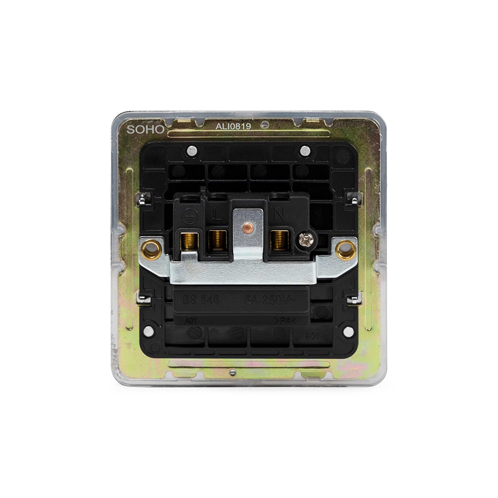 The Finsbury Collection Polished Chrome Flat Plate 5 Amp Unswitched Socket Blk Ins Screwless