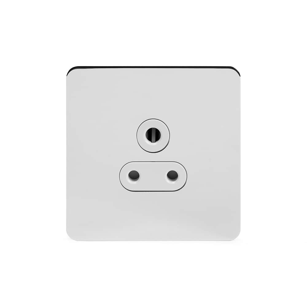 The Finsbury Collection Polished Chrome Flat Plate 5 Amp Unswitched Socket Wht Ins Screwless