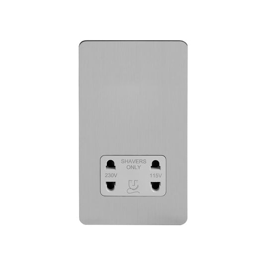 The Lombard Collection Brushed Chrome Flat Plate Shaver Socket 230/115V Plate Wht Ins Screwless