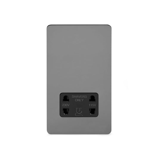 The Connaught Collection Black Nickel Flat Plate Shaver Socket 230/115V Plate Blk Ins Screwless
