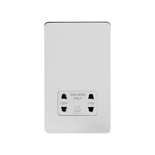 The Finsbury Collection Polished Chrome Flat Plate Shaver Socket 230/115V Plate Wht Ins Screwless
