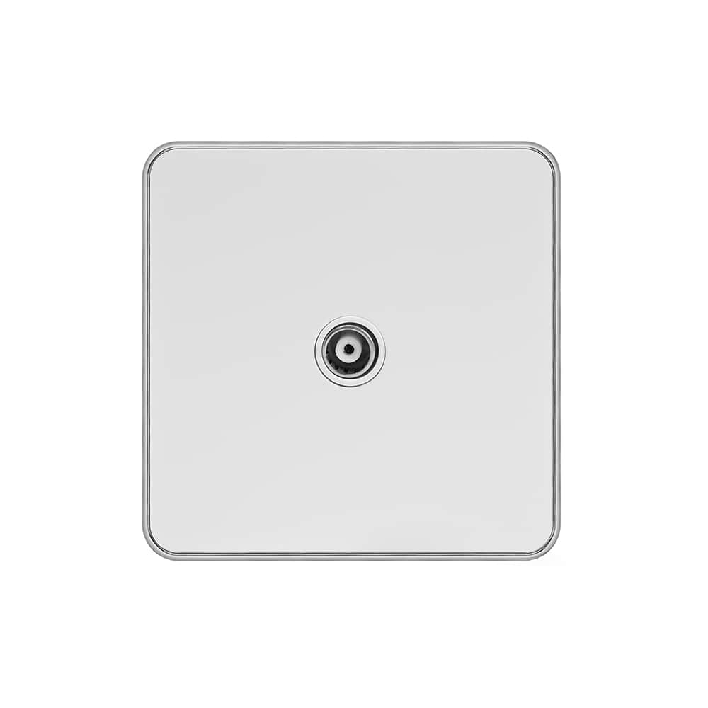 Soho Lighting White Metal Plate with Chrome Edge 1 Gang TV Aerial Socket Wht Ins Screwless