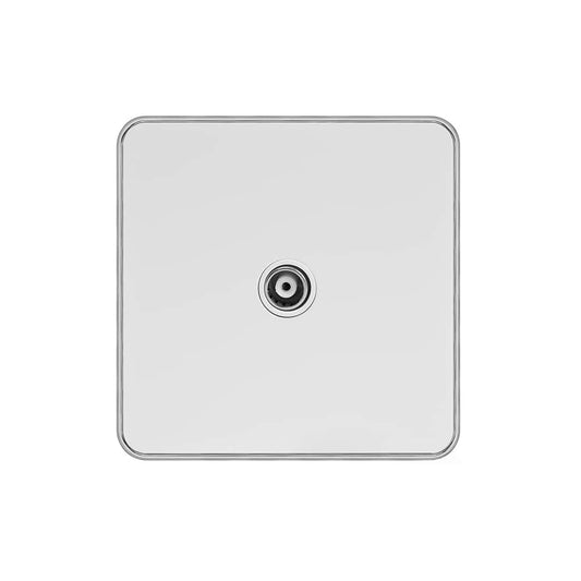 Soho Lighting White Metal Plate with Chrome Edge 1 Gang TV Aerial Socket Wht Ins Screwless
