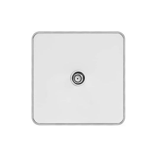 Soho Lighting White Metal Plate with Chrome Edge 1 Gang Satellite Socket Wht Ins Screwless