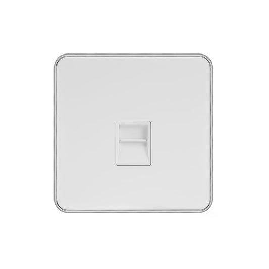 Soho Lighting White Metal Plate with Chrome Edge 1 Gang Telephone Secondary (Slave) Socket,BT Wht Ins Screwless