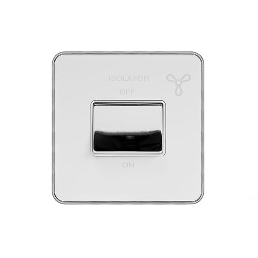 Soho Lighting White & Polished Chrome With Chrome Edge 10A 1 Gang 1 Way 3-Pole Fan Isolator White Inserts Screwless