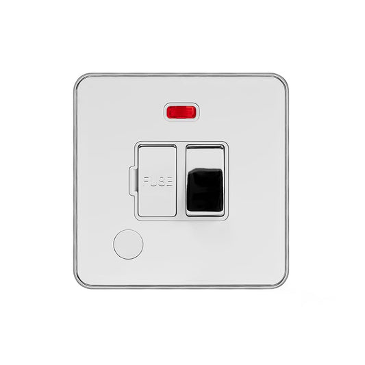 Soho Lighting White Metal with Polished Chrome Flat Plate 13A Switched Fused Connection Unit (FCU) Flex Outlet With Neon Screwless
