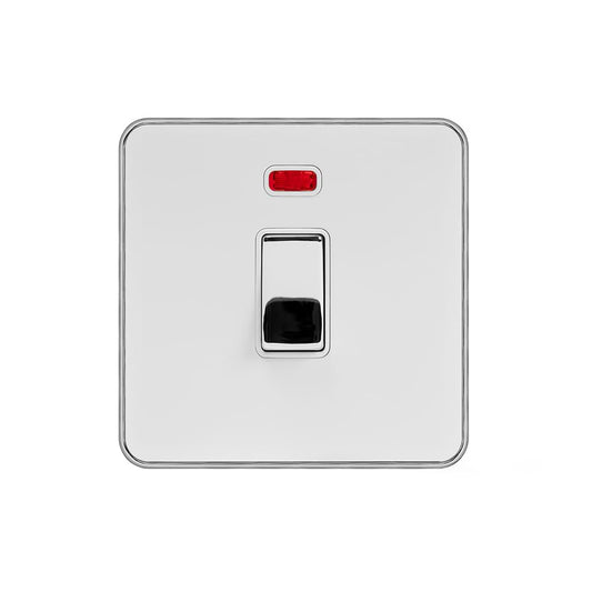 Soho Lighting White Metal with Polished Chrome 20A 1 Gang Double Pole Switch With Neon Screwless