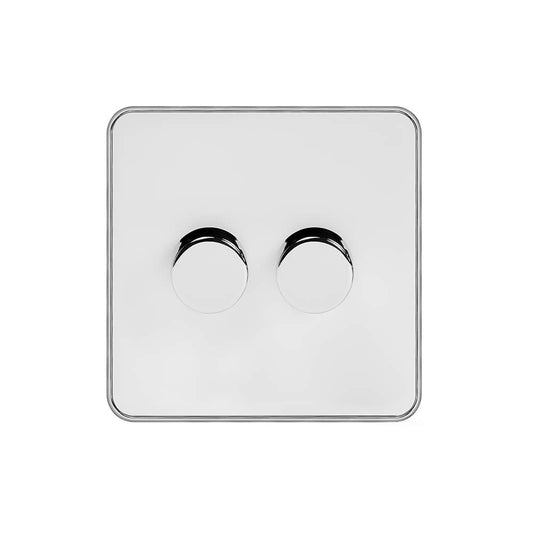 Soho Lighting White Metal & Polished Chrome 2 Gang 1000W DC1-10V Dimmer Switch
