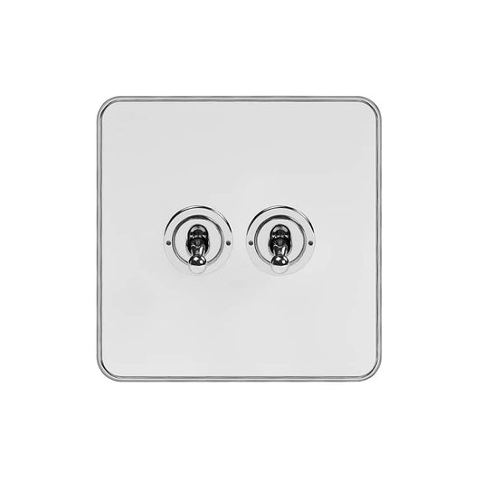 Soho Lighting White & Polished Chrome With Chrome Edge 20A 2 Gang Intermediate Toggle Screwless