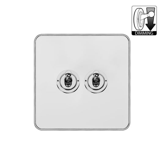 Soho Lighting Lighting White Metal & Polished Chrome With Chrome Edge 2 Gang Dimming Toggle Switch